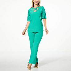 Antthony 2-piece Cage-Neck Ruffle Sleeve Top & Pant Set