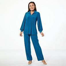 Antthony 2-piece Pleated Blouse and Pull-On Pant Set