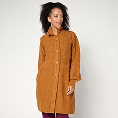 Antthony Chunky Cable Knit Turtleneck Sweater Coat