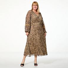 Antthony Printed Mesh Bishop-Sleeve Patio Dress