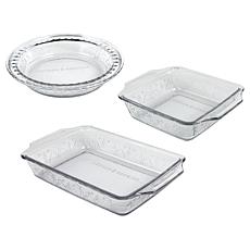 "As Is" Anchor Hocking 3-piece Glass Embossed Oven-To-Table Bakeware