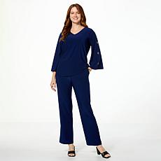 "As Is" Antthony 2-piece Rhinestone Grommet Top & Pull-On Pant Set