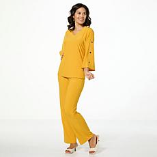 "As Is" Antthony 2-piece Rhinestone Grommet Top & Pull-On Pant Set