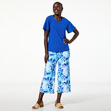 "As Is" Antthony 2-piece Textured Sleeve Top & Pull-On Crop Pant Set