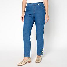 "As Is" Antthony Denim Pull-On Ankle Pant with Button Detail