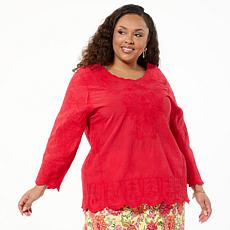 "As Is" Antthony Embroidered Scalloped Edge Blouse
