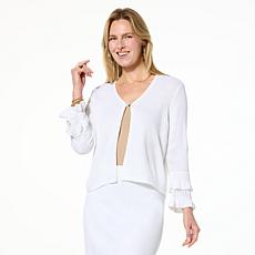 "As Is" Antthony Ruffled-Sleeve One-Button Knit Cardigan