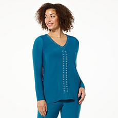 "As Is" Antthony Studded Trim Long-Sleeve V-Neck Blouse