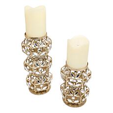 "As Is" august & leo Round Jeweled Candle Holders w/Flameless Candl...