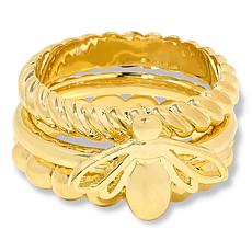 "As Is" Bellezza Bronze Bee and Mixed Texture Band Ring 3-piece Set