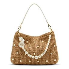 "As Is" Betsey Johnson Raffia Faux Pearl Hobo Bag