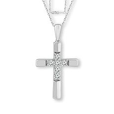 "As Is" Bright Halo Lab Grown Diamonds 0.26ctw Cross Pendant with 1...