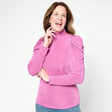 "As Is" C Wonder Mock Neck Shirred Puff Sleeve Top