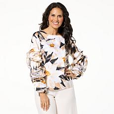 "As Is" C Wonder Runway Collection Rosette Sleeve Blouse