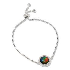 "As Is" Canadian Ammolite Gems Round Ammolite Station Bolo Bracelet