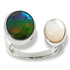 "As Is" Canadian Ammolite Gems Strlng Slvr Ammlite & Mthr-of-Pearl Rng