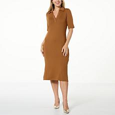 "As Is" Colleen Lopez Collared Ribbed Knit Dress 