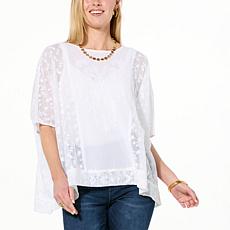 "As Is" Colleen Lopez Embroidered Woven Top with Eyelet Detail