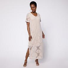 "As Is" Colleen Lopez Knit Crochet V-Neck Maxi Dress