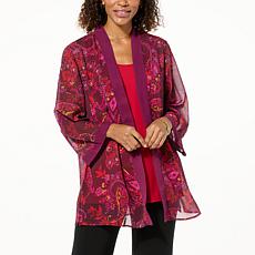 "As Is" Colleen Lopez Printed Chiffon Topper with Solid Border