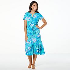 "As Is" Comfort Code Jersey Knit Belted Tiered-Hem Midi Dress