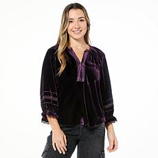 "As Is" Democracy 3/4-Sleeve Embroidered Velvet Top