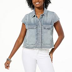 "As Is" Democracy Cap Sleeve Cropped Denim Vest