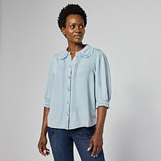 "As Is" Democracy Ruffled Edge Pintuck Blouse