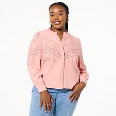 "As Is" Democracy Woven Ruffled Edge Long Sleeve Top