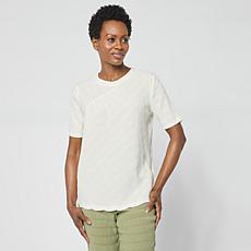 "As Is" DG2 by Diane Gilman Asymmetric Ruched Stripe Front Yoke Top