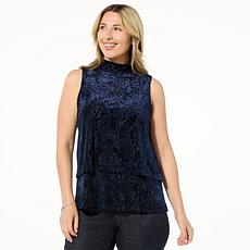 "As Is" DG2 by Diane Gilman Burnout Velvet Mock Neck Easy Tank