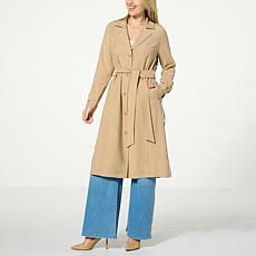 "As Is" DG2 by Diane Gilman Butter Twill Printed Back Trench Coat