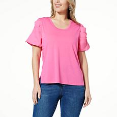 "As Is" DG2 by Diane Gilman Combo Pleated Puff-Sleeve Tee