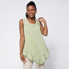 "As Is" DG2 by Diane Gilman Cotton Modal Slub-Embellished Ruffle Ta...