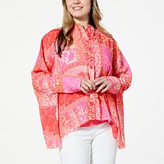 "As Is" DG2 by Diane Gilman Crinkled Chiffon Button-Up Easy Poncho ...
