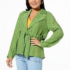 "As Is" DG2 by Diane Gilman Crinkled Crepe Drawstring Waist Blazer