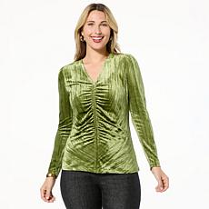 "As Is" DG2 by Diane Gilman Crushed Velvet Ruched Front Top