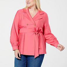 "As Is" DG2 by Diane Gilman Easy Flow Crinkled Dual Blouse Topper