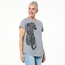 "As Is" DG2 by Diane Gilman Embellished Hi-Low Hem Knit Tee