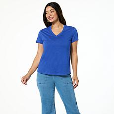 "As Is" DG2 by Diane Gilman Embellished Rhinestone V-Neck Short Sle...
