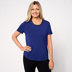 "As Is" DG2 by Diane Gilman Embellished U-Neck Short-Sleeve Tee