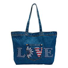 "As Is" DG2 by Diane Gilman Embroidered Americana Denim Tote Bag