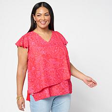 "As Is" DG2 by Diane Gilman Everyday Jersey Flutter Sleeve Asymmetr...