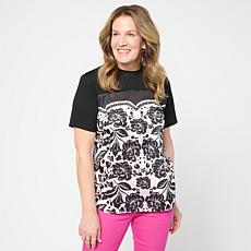 "As Is" DG2 by Diane Gilman Everyday Jersey Knit Scarf Print Top