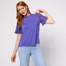"As Is" DG2 by Diane Gilman Everyday Jersey Lace Flutter Sleeve Com...