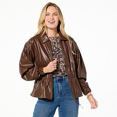 "As Is" DG2 by Diane Gilman Faux Leather Cinched Waist Jacket