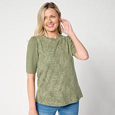 "As Is" DG2 by Diane Gilman Floral Embroidered Puff-Sleeve Top