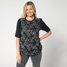 "As Is" DG2 by Diane Gilman Floral Embroidered Puff-Sleeve Top