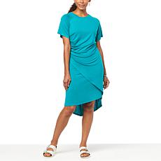 "As Is" DG2 by Diane Gilman Hi-Low Hem Wrap Front T-Shirt Dress