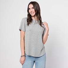 "As Is" DG2 by Diane Gilman Jersey Embellished Shirttail Tee